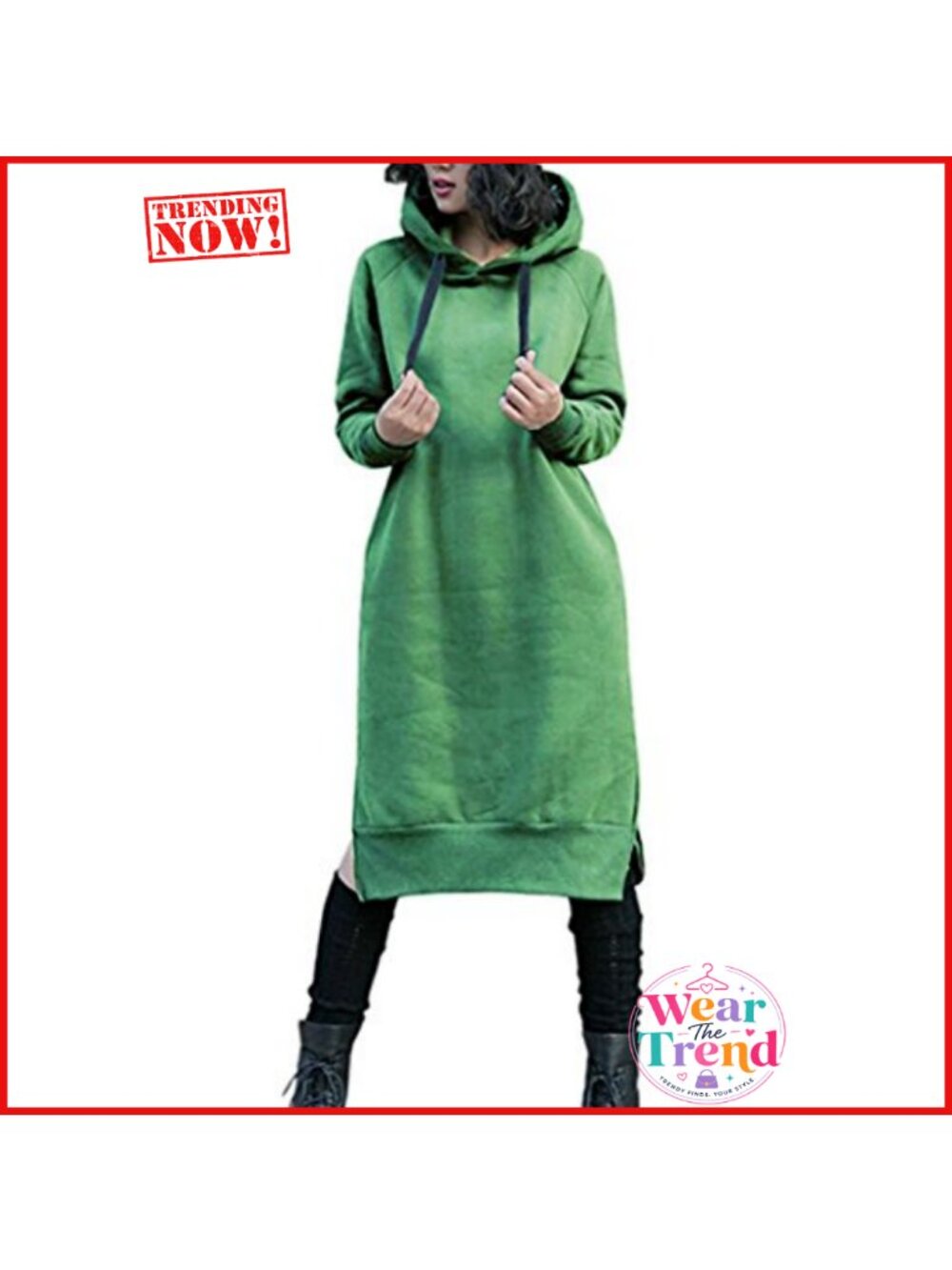 Plus Size Long Fleece Hoodie Dress Pullover with Drawstring